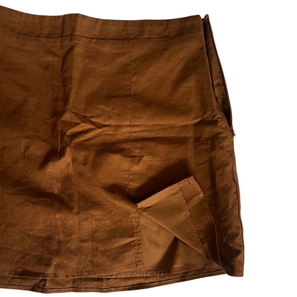 Rust Linen Mini Skirt - Picture 2 of 4